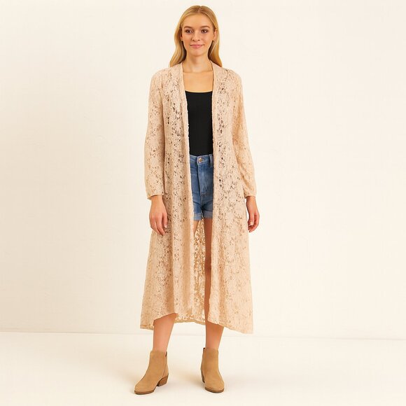 2 For $30 Surrealist Anthropologie cream colored  lace layering duster overlay L - Picture 1 of 8